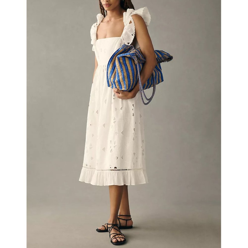 Anthropologie Forever That Girl Tie-Back Ruffled Eyelet Dress White - Medium